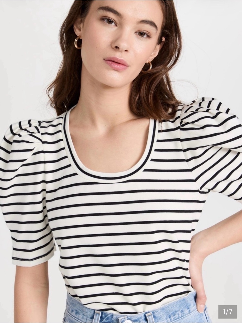 English Factory Black and White Striped Puff Sleeve Tee